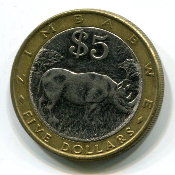 2001 Zimbabwe Bimetallic Rhino $5 Coin (b489-3) - Picture 2 of 2